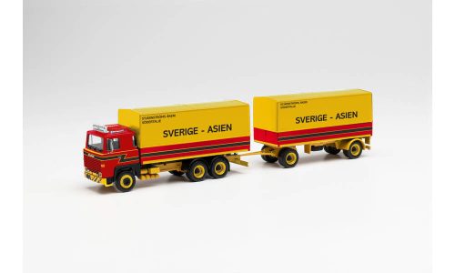 Herpa 313902 Scania 141 ponyvás teherautó pótkocsival, Stjärnströms Akeri (H0)
