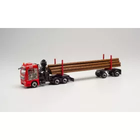   Herpa 314008 MAN TGX 6c nyergesvontató rakodódaruval, farönkszállító villás pótkocsival - Holztransporte Wurrm (H0)