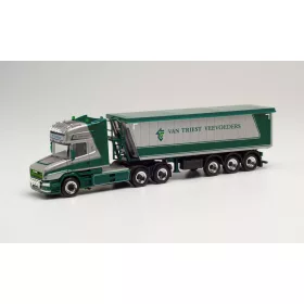   Herpa 314015 Scania csőrös nyergesvontató, Stöffelliner billencs félpótkocsival - Van Triest (H0)