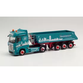   Herpa 314046 Mercedes-Benz Actros Bigspace nyergesvontató, billencs félpótkocsival - Sauerbaum (H0)