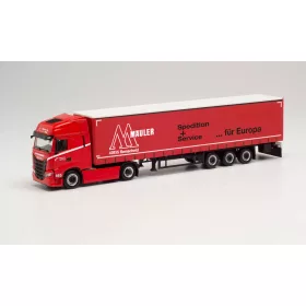   Herpa 314121 Iveco S-Way nyergesvontató, ponyvás félpótkocsival - Gustav Mäuler (H0)