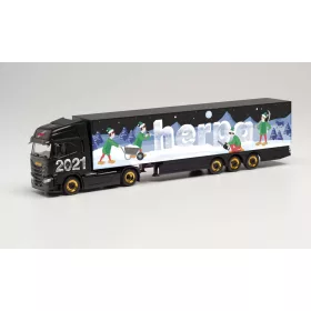   Herpa 314176 Iveco S-Way nyergesvontató, dobozos félpótkocsival - Herpa Weihnachtsmodell 2021 (H0)