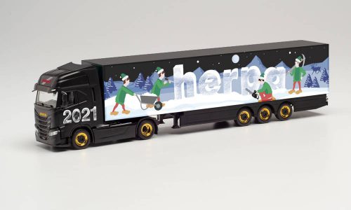 Herpa 314176 Iveco S-Way nyergesvontató, dobozos félpótkocsival - Herpa Weihnachtsmodell 202