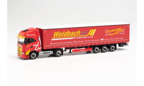 Herpa 314411 Iveco S-Way LNG nyergesvontató, ponyvás félpótkocsival - Waldbach Logistik (H0