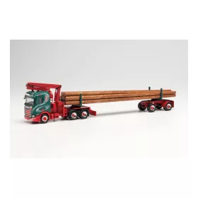   Herpa 314770 Scania CR 20 ND darus nyergesvontató, rönkszállító forgózsámolyos pótkocsival - Hammann Transporte (H0)