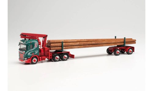 Herpa 314770 Scania CR 20 ND darus nyergesvontató, rönkszállító forgózsámolyos pótkocsi