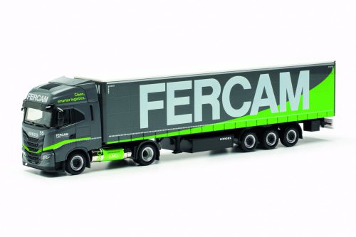 Herpa 315029 Iveco S-Way LNG nyergesvontató, ponyvás félpótkocsival - Fercam (H0)