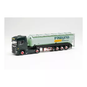   Herpa 315166 Scania CS 20 HD nyergesvontató, poranyagszállító silótartály félpótkocsival - Spedition Freund (H0)