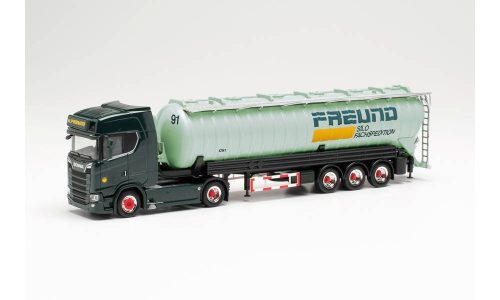 Herpa 315166 Scania CS 20 HD nyergesvontató, poranyagszállító silótartály félpótkocsiva