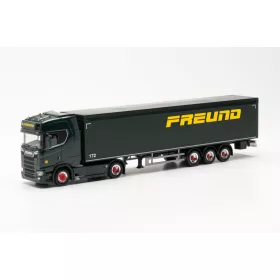   Herpa 315173 Scania CS20 nyergesvontató, alulürítős ponyvás félpótkocsival - Freund (H0)