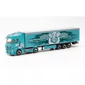   Herpa 315241 Mercedes-Benz Actros nyergesvontató, alulürítős ponyvás félpótkocsival - KS Containerdienst (H0)
