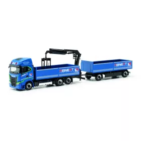   Herpa 315265 Iveco S-Way platós teherautó rakodódaruval, pótkocsival - Reinert (H0)
