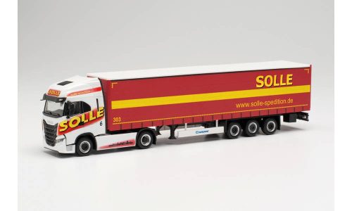 Herpa 315326 Iveco S-Way nyergesvontató, ponyvás félpótkocsival - Solle (H0)