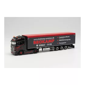   Herpa 315333 Iveco S-Way nyergesvontató, alulürítős ponyvás félpótkocsival - Brokamp (H0)