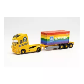   Herpa 315364 Volvo FH GL. XL 2020 nyergesvontató, konténerszállító félpótkocsival - Acargo 10 Jahre / Maersk Rainbow - Hamburg (H0)