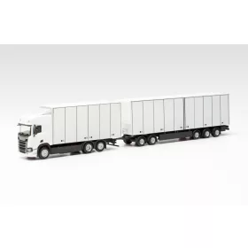   Herpa 315517 Scania CR 20 SchwedenCombi dobozos teherautó, pótkocsival - fehér, felirat nélkül (H0)