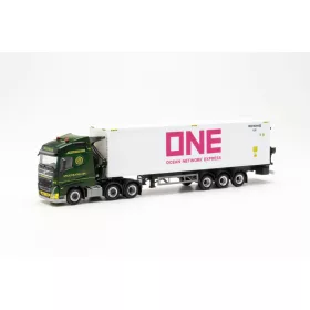 Herpa 315531 Volvo FH Gl. 2020 6x2 nyergesvontató, önrakodó konténerszállító félpótkoc