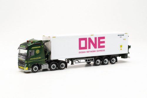 Herpa 315531 Volvo FH Gl. 2020 6x2 nyergesvontató, önrakodó konténerszállító félpótkoc