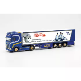   Herpa 315586 Scania CS 20 nyergesvontató, hűtődobozos félpótkocsival - Spring (CH) (H0)