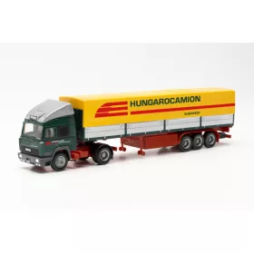   Herpa 315616 Iveco Turbostar nyergesvontató, ponyvás félpótkocsival - Hungarocamion (H0)