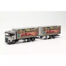 Herpa 315746 Iveco S-Way LNG dobozos teherautó tandem-pótkocsival - Edeka (H0)