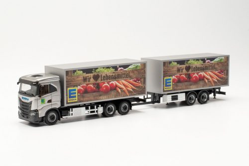 Herpa 315746 Iveco S-Way LNG dobozos teherautó tandem-pótkocsival - Edeka (H0)