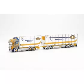 Herpa 315807 Scania CR svéddobozos teherautó, pótkocsival - Malmberg (H0)