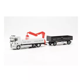   Herpa 315999 Scania CR 20 platós teherautó rakodódaruval és pótkocsival - Melmer (H0)