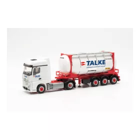   Herpa 316002 Mercedes-Benz Actros 2018 nyergesvontató, tartálykonténerszállító félpótkocsival - Talke (H0)