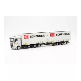   Herpa 316040 MAN TGX GM Volumenponyvás teherautó, tandem-pótkocsival - DB Schenker (H0)