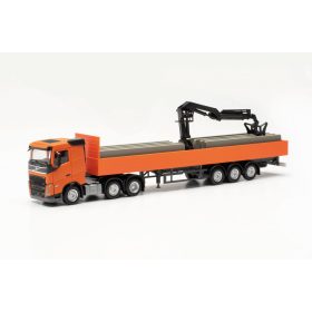   Herpa 316088 Volvo FH FD 2020 nyergesvontató, platós félpótkocsival és rakodódaruval (H0)