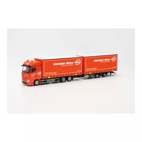   Herpa 316149 Mercedes-Benz Actros 2018 Volumenponyvás teherautó, tandem-pótkocsival - Gebrüder Weiss (H0)