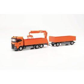   Herpa 316217 Iveco S-Way ND platós teherautó rakodódaruval és pótkocsival (H0)