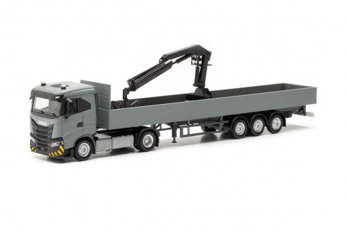 Herpa 316415 Iveco S-Way nyergesvontató, platós-darus félpótkocsival (H0)