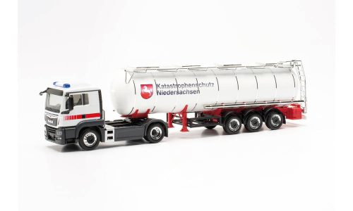 Herpa 316750 MAN TGX XL E6c nyergesvontató, tartályfélpótkocsival - Katastrophenschutz (H0)