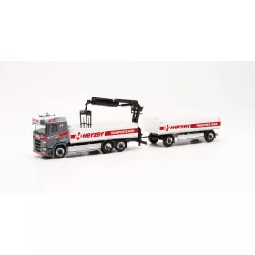   Herpa 316842 Scania CR20 platós teherautó rakodódaruval, pótkocsival - Herzer (H0)