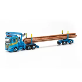   Herpa 317030 Scania CS 20 ND nyergesvontató rakodódaruval, rönkszállító villás pótkocsival - Wittwer (H0)