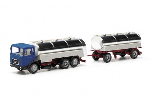 Herpa 317238 MAN F8 platós teherautó, pótkocsival - tejszállítás - Herpa Basic (H0)