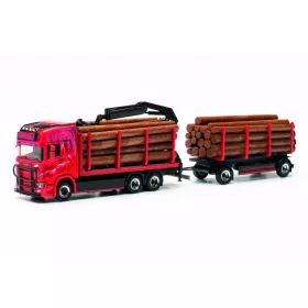   Herpa 317443 Scania CR 20 farönkszállító teherautó rakodódaruval, pótkocsival - Wurm Transporte (H0)