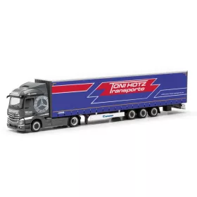   Herpa 317573 Mercedes-Benz Actros StSp 2.3 nyergesvontató, 15m Lowliner ponyvás félpótkocsival - Toni Hotz (Offenbach an der Queich/Rheinland-Pfalz) (H0)