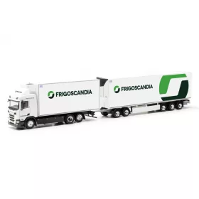   Herpa 317702 Scania CR20 ND Schwedenkombi dobozos teherautó, pótkocsival - Frigoscandia (Schweden/Helsingborg) (H0)