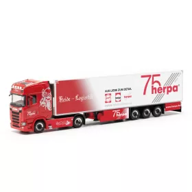  Herpa 317733 Scania CS 20 nyergesvontató, hűtődobozos félpótkocsival - Heide Logistik / 75 Jahre Herpa (H0)