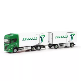   Herpa 317788 Scania CR20 HD hűtődobozos teherautó, pótkocsival - Traveco (Schweiz/Sursee) (H0)