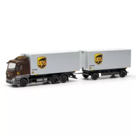   Herpa 317832 Mercedes-Benz Actros Classic Space dobozos cserefelépítményszállító teherautó, pótkocsival - UPS (H0)