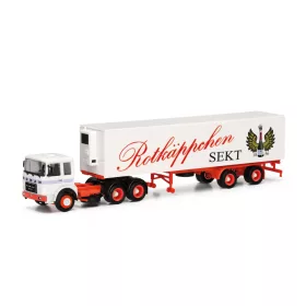   Herpa 317887 Roman Diesel 6x2 nyergesvontató, hűtődobozos félpótkocsival - Rotkäp (H0)
