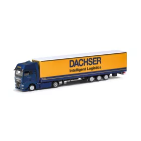   Herpa 318143 MAN eTGX GX nyergesvontató, Lowliner ponyvás félpótkocsival - Dachser (H0)