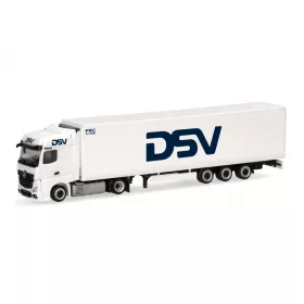   Herpa 318198 Mercedes-Benz Actros BS nyergesvontató, Lowliner ponyvás félpótkocsival - DSV (H0)