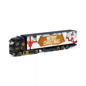   Herpa 318310 Mercedes-Benz eA 600 nyergesvontató, dobozos félpótkocsival - Weihnacht 2024 (H0)