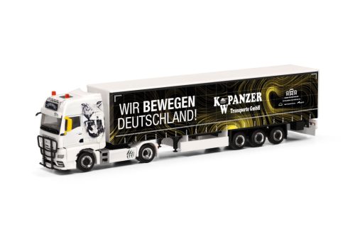 Herpa 318402 MAN TGX GX nyergesvontató, ponyvás félpótkocsival - K.W. Panzer (H0)