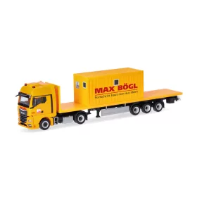   Herpa 318556 MAN TGX GX nyergesvontató, platós félpótkocsival - Max Bögl (H0)